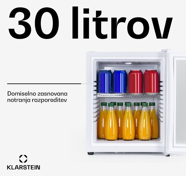 Klarstein Brooklyn 30, mini hladilnik, s steklenimi vrati, LED osvetlitvijo, policami