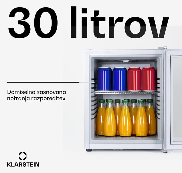 Klarstein Brooklyn 30, mini hladilnik, s steklenimi vrati, LED osvetlitvijo, policami