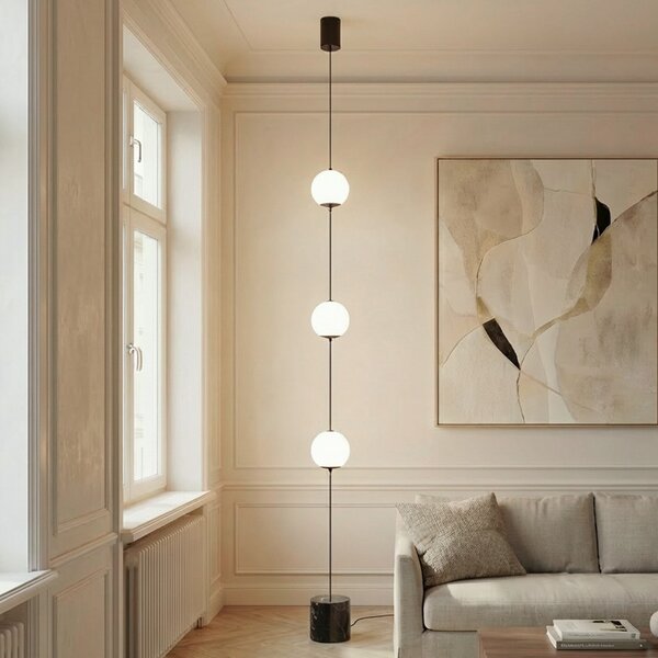 Lucande LED-stoječa svetilka Darrow, črna/opal, steklo, z možnostjo zatemnitve, zatemnjen, Bela, Dnevna soba / jedilnica, Steklo, Sodobni