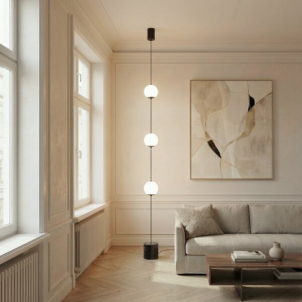 Lucande LED-stoječa svetilka Darrow, črna/opal, steklo, z možnostjo zatemnitve, zatemnjen, Bela, Dnevna soba / jedilnica, Steklo, Sodobni