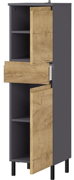 Temno siva visoka kopalniška omarica v hrastovem dekorju 34x120 cm Salinas - Germania