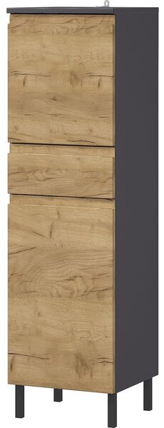 Temno siva visoka kopalniška omarica v hrastovem dekorju 34x120 cm Salinas - Germania