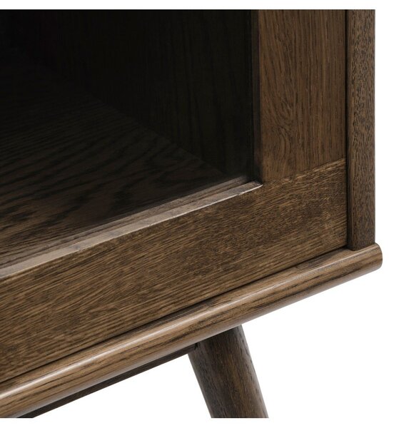 Temno rjava vitrina v hrastovem dekorju z drsnimi vrati 110x160 cm Barrali – Unique Furniture