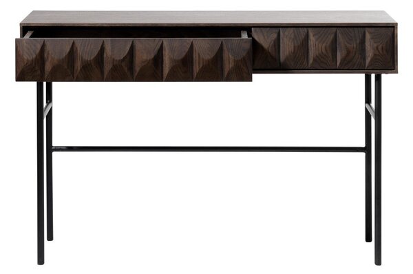 Temno rjava stranska mizica z mizno ploščo v hrastovem dekorju 39x117 cm Latina – Unique Furniture