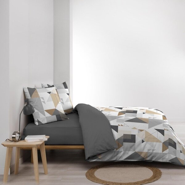 Bela/siva podaljšana posteljnina za zakonsko posteljo iz mikrovlaken 240x220 cm Trigone – douceur d'intérieur