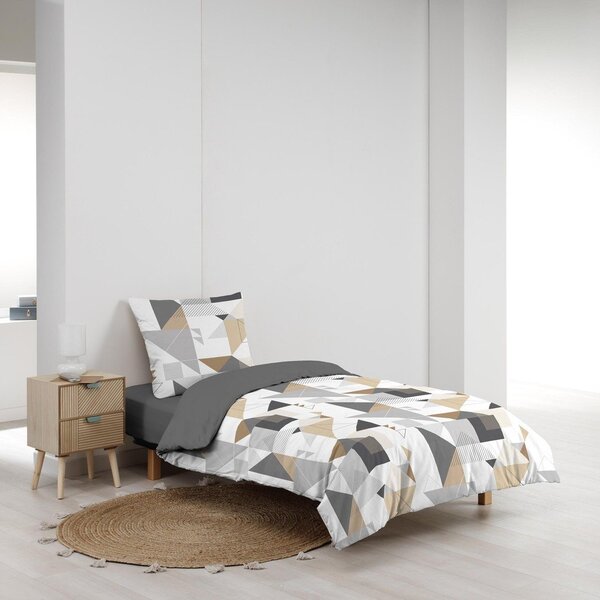 Bela/siva podaljšana posteljnina za zakonsko posteljo iz mikrovlaken 240x220 cm Trigone – douceur d'intérieur