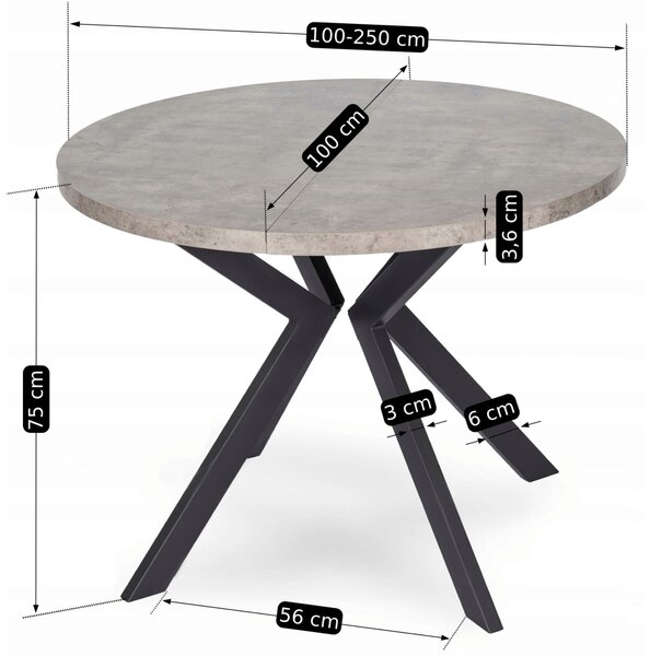 JAKS Okrogla zložljiva miza 100 - 250 cm Lukas beton 2/2