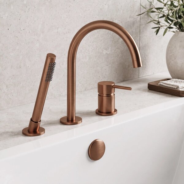 3-Odprtinska Armatura za Kad Rea Lungo Brush Copper