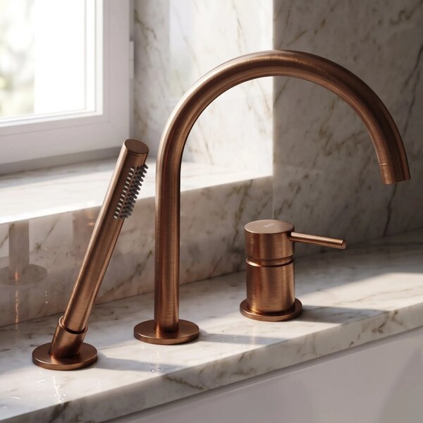 3-Odprtinska Armatura za Kad Rea Lungo Brush Copper