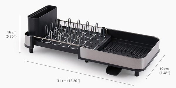 Črn plastičen nastavljiv odcejalnik posode 31x19 cm Extend Slim Steel – Joseph Joseph