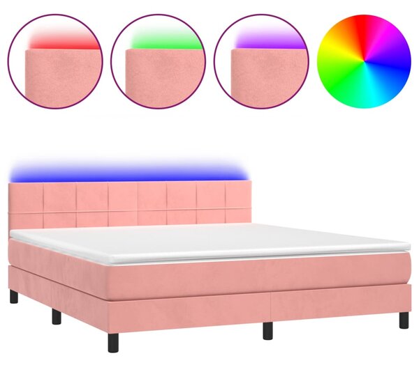 VidaXL Box spring postelja z vzmetnico LED roza 160x200 cm žamet