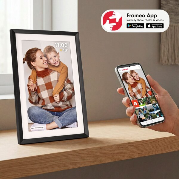 Touch digitalni foto okvir Wi-Fi 10,1" črn APP z LED RGB osvetlitvijo ozadja