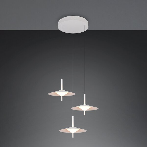 Trio Lighting LED-visoka svetilka Amalo, mat bela, Ø 67 cm, kovina, CCT 3-flg., zatemnjen, Bela, Dnevna soba / jedilnica, Kovina, Sodobni