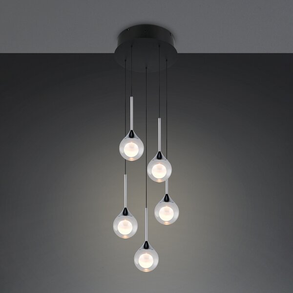 Trio Lighting LED-visoka svetilka Calista, kromirana, premer 31 cm, kovina/steklo, 5 žarnic, zatemnjen, Krom, Dnevna soba / jedilnica, Kovina, Sodobni
