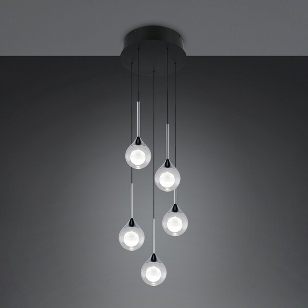 Trio Lighting LED-visoka svetilka Calista, kromirana, premer 31 cm, kovina/steklo, 5 žarnic, zatemnjen, Krom, Dnevna soba / jedilnica, Kovina, Sodobni