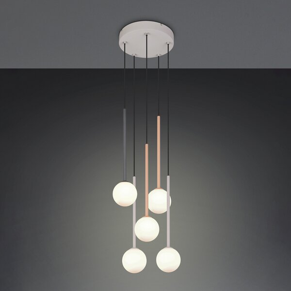 Trio Lighting Visoka svetilka Firano, pisana, Ø 36 cm, kovina, 5-kraka, Večbarvna, Dnevna soba / jedilnica, Kovina, Sodobni