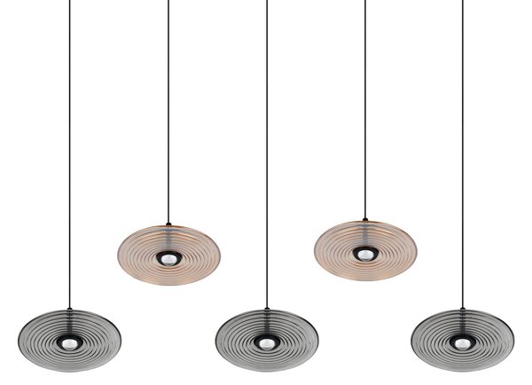 Trio Lighting LED-visoka svetilka Sirena črna/jantarna/dimna 104 cm steklo 5-žarilna, zatemnjen, Bež, Dnevna soba / jedilnica, Steklo