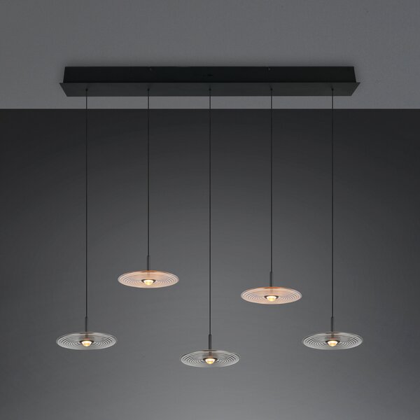 Trio Lighting LED-visoka svetilka Sirena črna/jantarna/dimna 104 cm steklo 5-žarilna, zatemnjen, Bež, Dnevna soba / jedilnica, Steklo