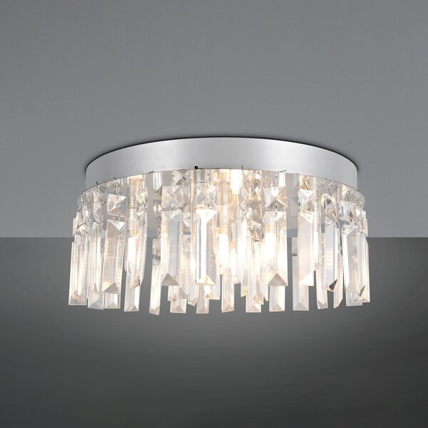 Trio Lighting Stropna svetilka Tommaso, bela, Ø 35 cm, plastika, IP44, Krom, Dnevna soba / jedilnica, Plastika