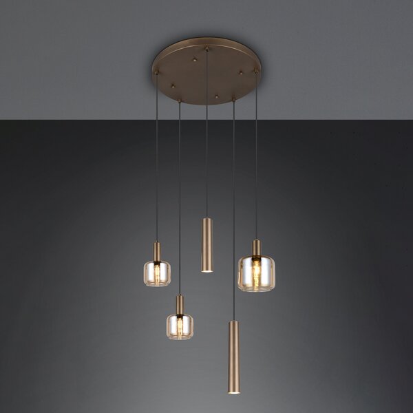 Trio Lighting Visoka svetilka Mataro, bež barva, Ø 55 cm, 5-žarilna, steklo/kovina, zatemnjen, Bež, Dnevna soba / jedilnica, Steklo, Sodobni