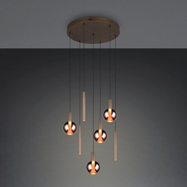 Trio Lighting LED-visoka svetilka Melaro, premer 59 cm, platina, kovina/steklo, CCT, 7-žarilna, zatemnjen, Kovinska, Dnevna soba / jedilnica, Kovina