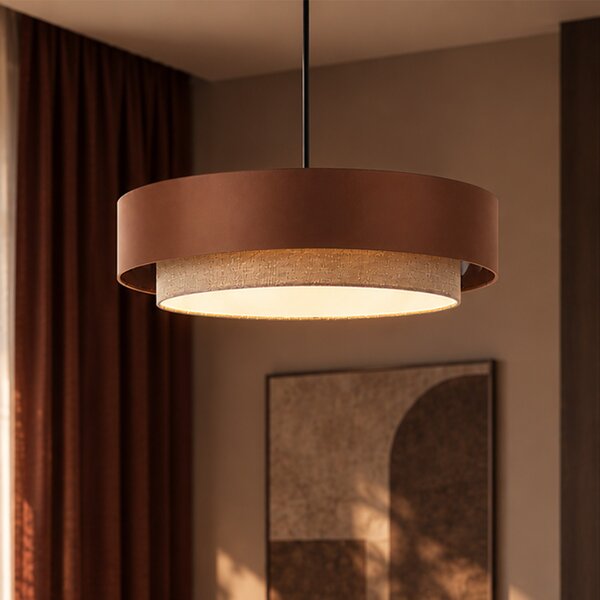 Sodobna viseča svetilka temno bronasta s taupe 50 cm 3-luči - Drum Duo