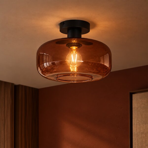 Retro stropna svetilka črna z bronastim steklom - Bizle