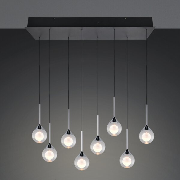 Trio Lighting LED-visoka svetilka Calista, krom, dolžina 90 cm, kovina/steklo, 8 žarnic, zatemnjen, Krom, Dnevna soba / jedilnica, Kovina, Sodobni