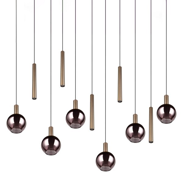 Trio Lighting LED-visoka svetilka Melaro, 120 cm, platinasta, kovina/steklo, 11-žarilna, zatemnjen, Kovinska, Dnevna soba / jedilnica, Kovina