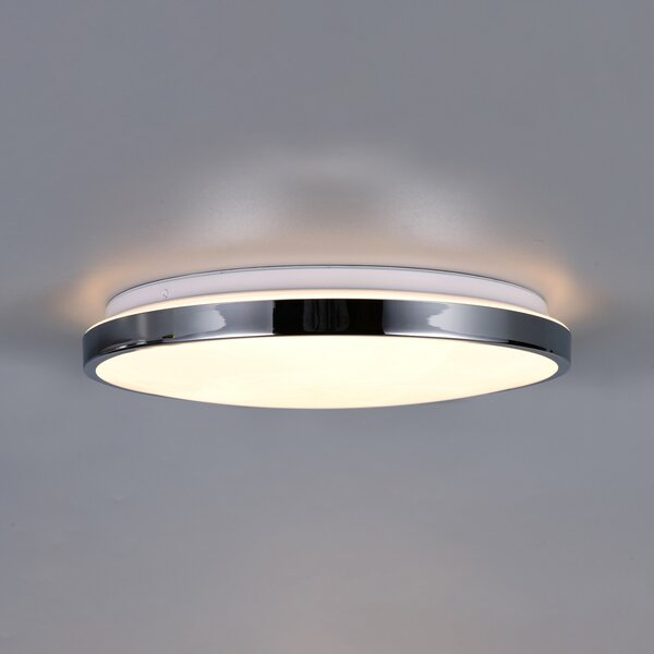 Trio Lighting LED-stropna svetilka Fena, kromirana, Ø 38 cm, kovina, IP44, zatemnjen, Krom, Kopalnica, Kovina, Sodobni