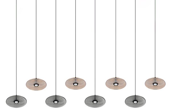 Trio Lighting LED-visoka svetilka Sirena, črna/jantarna/dimna, 167 cm, steklo, 8-žarilna, zatemnjen, Bež, Dnevna soba / jedilnica, Steklo