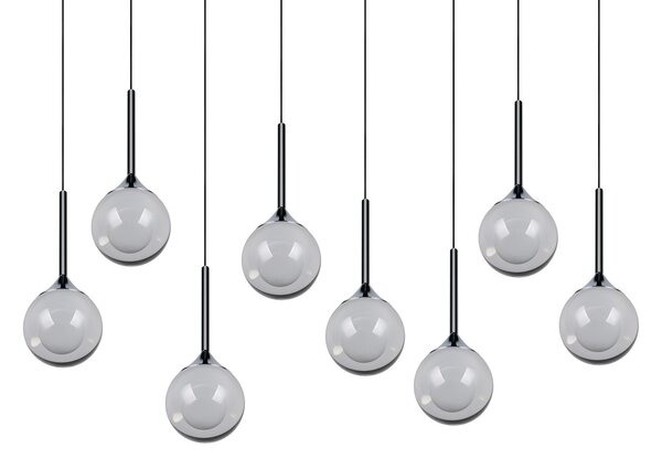 Trio Lighting LED-visoka svetilka Calista, krom, dolžina 90 cm, kovina/steklo, 8 žarnic, zatemnjen, Krom, Dnevna soba / jedilnica, Kovina, Sodobni