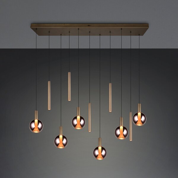 Trio Lighting LED-visoka svetilka Melaro, 120 cm, platinasta, kovina/steklo, 11-žarilna, zatemnjen, Kovinska, Dnevna soba / jedilnica, Kovina