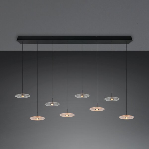Trio Lighting LED-visoka svetilka Sirena, črna/jantarna/dimna, 167 cm, steklo, 8-žarilna, zatemnjen, Bež, Dnevna soba / jedilnica, Steklo