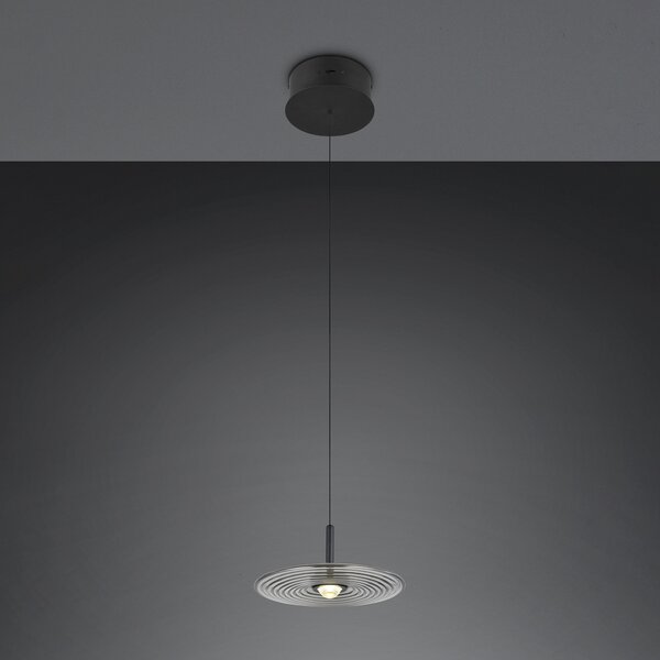 Trio Lighting LED-visoka svetilka Sirena, črna/dimno siva, Ø 20 cm, steklo, CCT, zatemnjen, Siva, Dnevna soba / jedilnica, Steklo