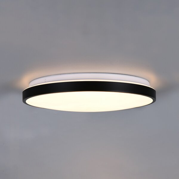 Trio Lighting LED-stropna svetilka Fena, mat črna, Ø 38 cm, kovina, IP44, zatemnjen, Črna, Kopalnica, Kovina, Sodobni