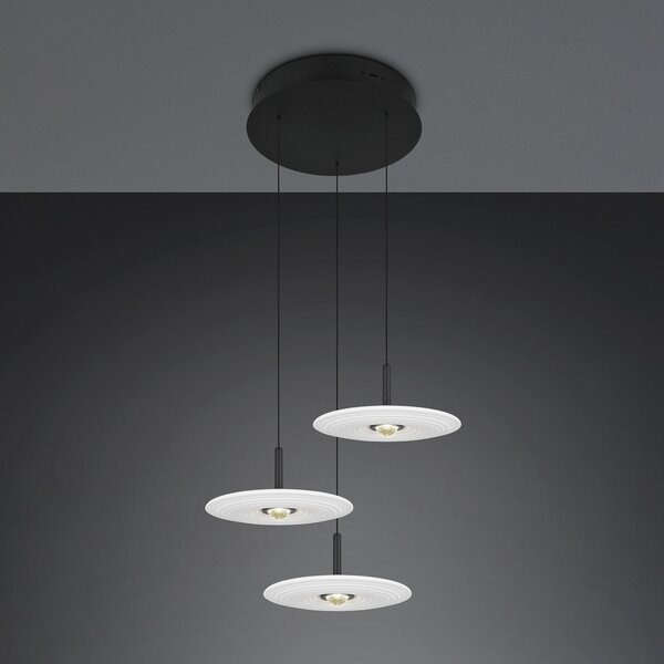 Trio Lighting LED-visoka svetilka Sirena, bela, Ø 41 cm, steklo, 3-kraka, zatemnjen, Bela, Dnevna soba / jedilnica, Steklo