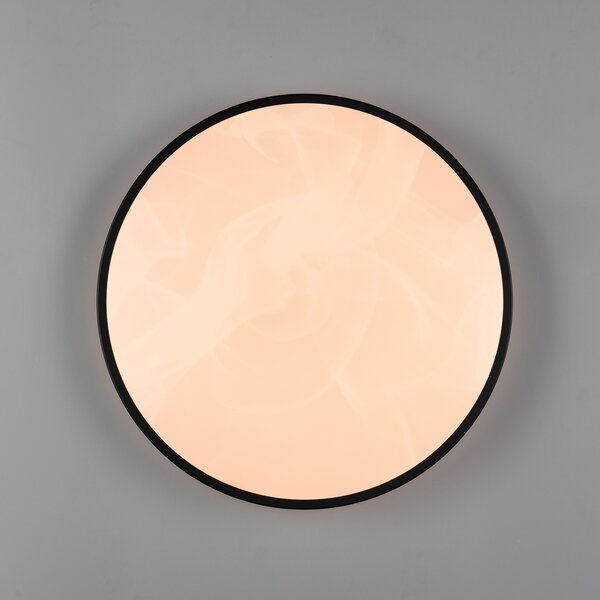 Trio Lighting LED-stropna svetilka Fena, mat črna, Ø 38 cm, kovina, IP44, zatemnjen, Črna, Kopalnica, Kovina, Sodobni