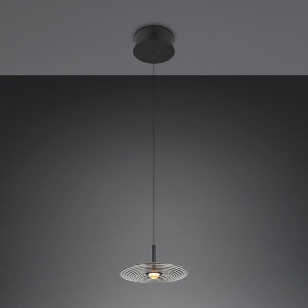 Trio Lighting LED-visoka svetilka Sirena, črna/dimno siva, Ø 20 cm, steklo, CCT, zatemnjen, Siva, Dnevna soba / jedilnica, Steklo
