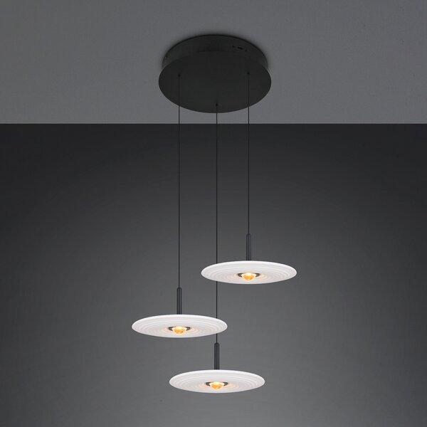 Trio Lighting LED-visoka svetilka Sirena, bela, Ø 41 cm, steklo, 3-kraka, zatemnjen, Bela, Dnevna soba / jedilnica, Steklo