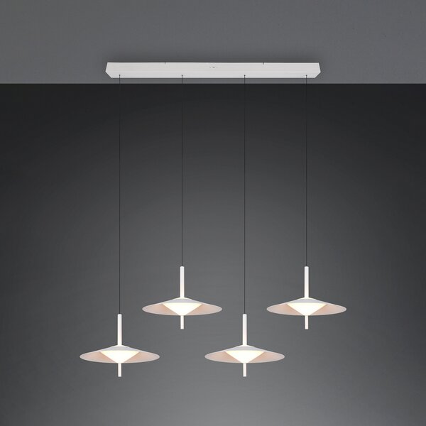 Trio Lighting LED-visoka svetilka Amalo, mat bela, dolžina 146 cm, CCT, 4-žarilna, zatemnjen, Bela, Dnevna soba / jedilnica, Kovina, Sodobni