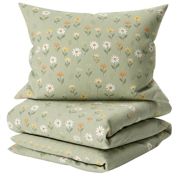 Posteljnina za posteljico iz Renforcé bombaža FLORAL NEST zelena Dimenzije posteljnine: 45 x 65 cm | 90 x 135 cm