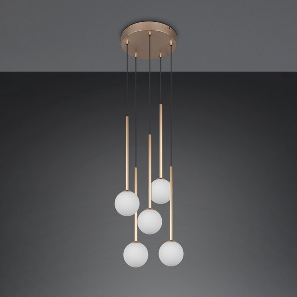 Trio Lighting Visoka svetilka Firano, zlata barva, Ø 36 cm, kovina, 5-kraka., Zlata / medeninasta, Dnevna soba / jedilnica, Kovina, Sodobni