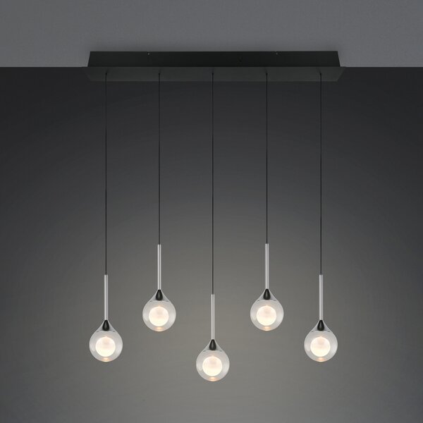 Trio Lighting LED-visoka svetilka Calista, krom, dolžina 100 cm, kovina/steklo, 5 žarnic, zatemnjen, Krom, Dnevna soba / jedilnica, Kovina, Sodobni
