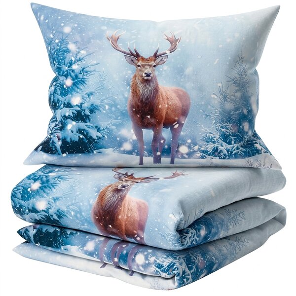 3D bombažna posteljnina SNOWY DEER modra + prevleka za vzglavnik 40x50 cm brezplačno Dimenzije posteljnine: 70 x 90 cm | 140 x 200 cm