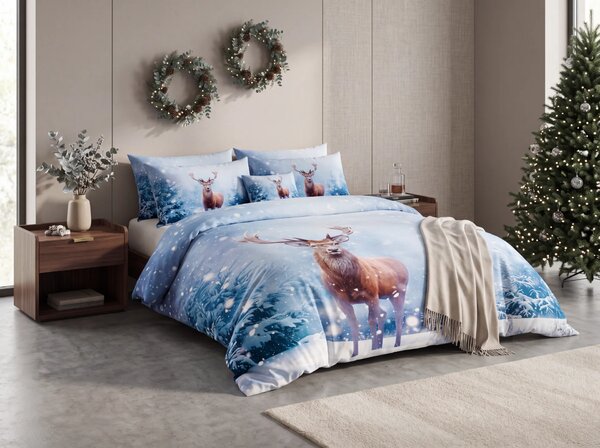 3D bombažna posteljnina SNOWY DEER modra + prevleka za vzglavnik 40x50 cm brezplačno Dimenzije posteljnine: 70 x 90 cm | 140 x 200 cm