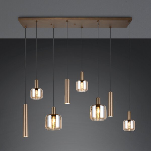 Trio Lighting Visoka svetilka Mataro, platinasta barva, 118 cm, 8-kraka, steklo/kovina, zatemnjen, Kovinska, Dnevna soba / jedilnica, Steklo, Sodobni
