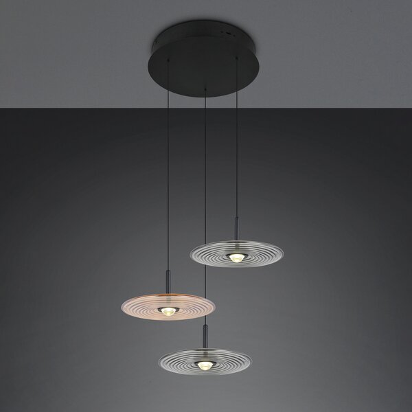Trio Lighting LED-visoka svetilka Sirena črna/jantarna/dimna, premer 41 cm, steklo, 3-žarilna, zatemnjen, Bež, Dnevna soba / jedilnica, Steklo