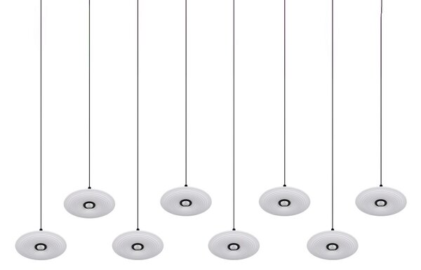 Trio Lighting LED-visoka svetilka Sirena, bela, dolžina 167 cm, steklo, CCT, 8-žarilna, zatemnjen, Bela, Dnevna soba / jedilnica, Steklo
