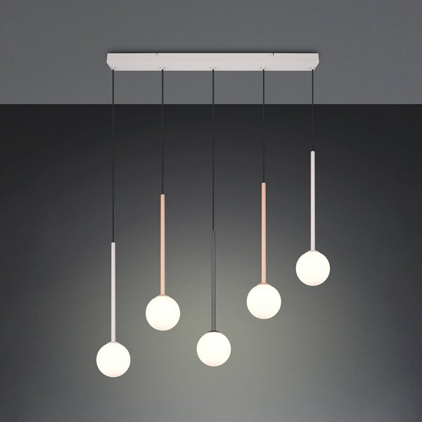 Trio Lighting Visoka svetilka Firano, večbarvna, dolžina 107 cm, kovinska, s 5 kraki., Večbarvna, Dnevna soba / jedilnica, Kovina, Sodobni